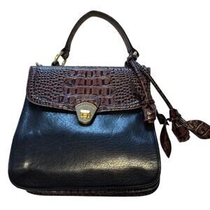 Vintage Brahmin Black Satchel WITH Rare Leather Rose Charms Tassel